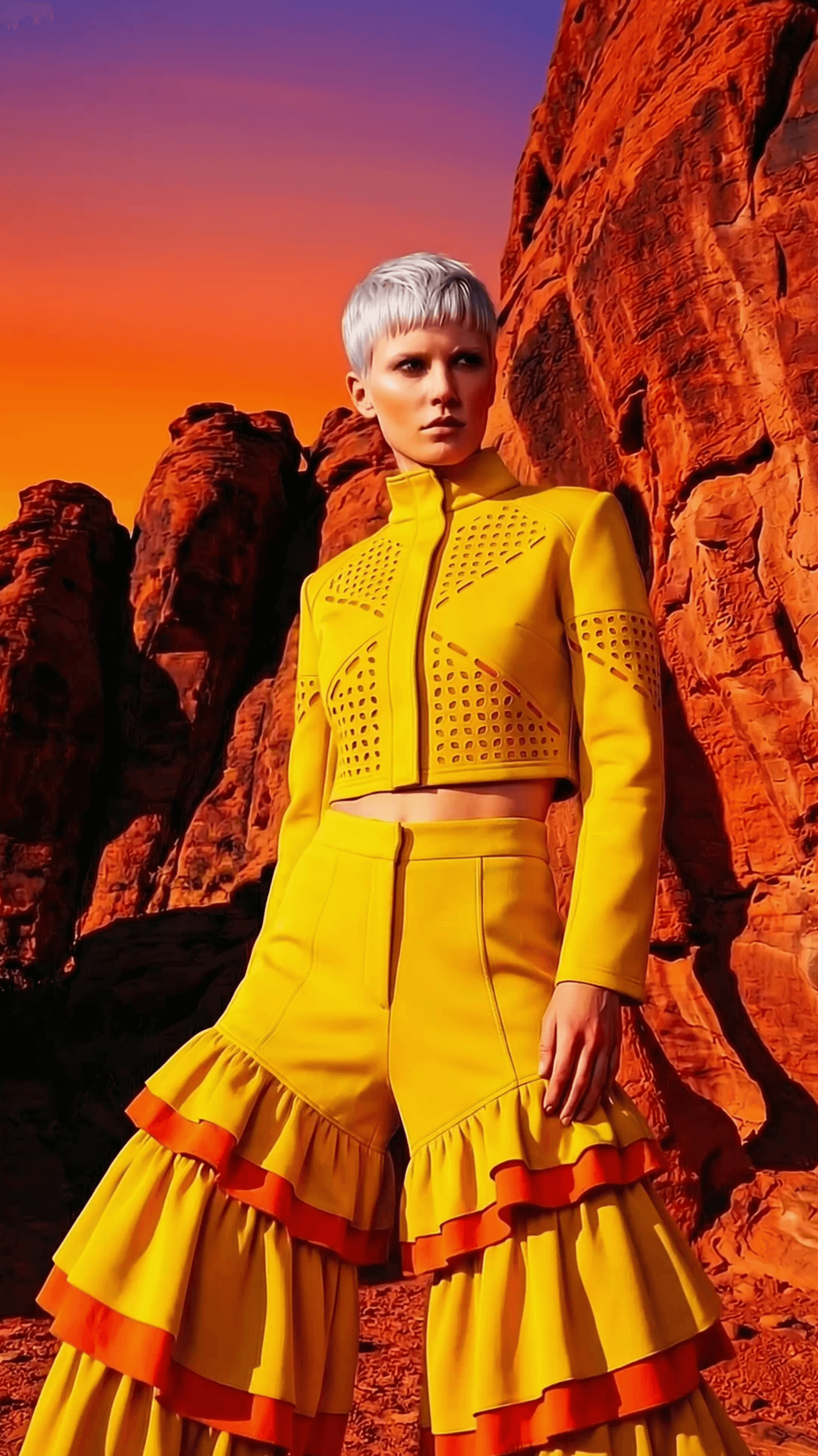 Fashion model in desert rocks
