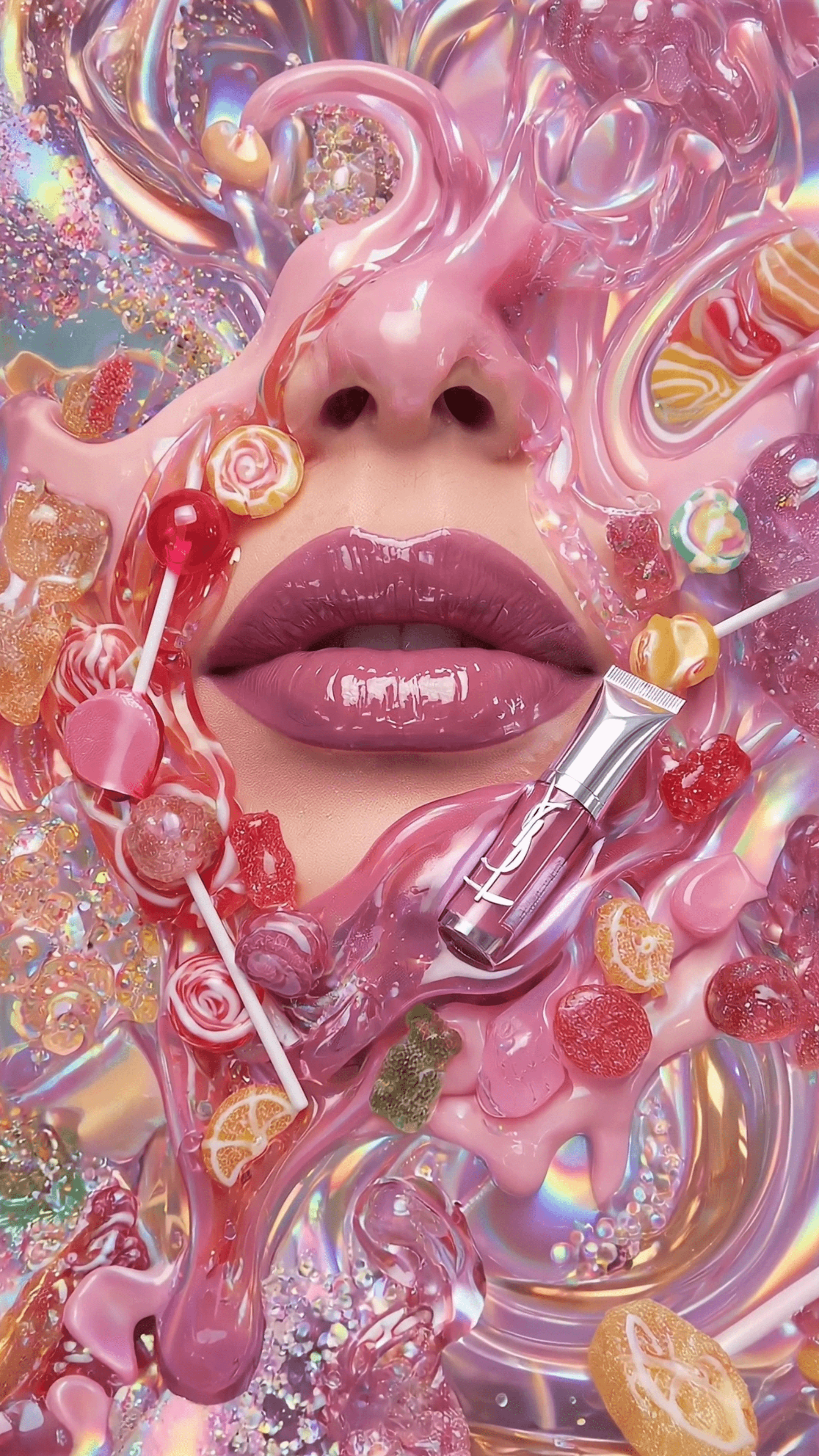 Glossy lips with candy swirls