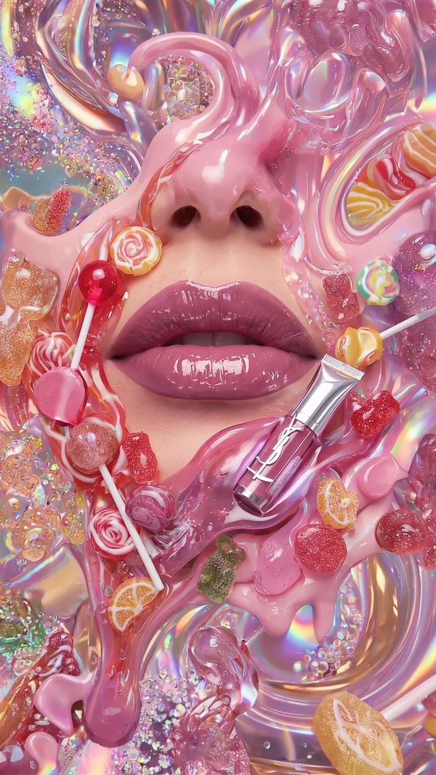 Glossy lips with candy swirls